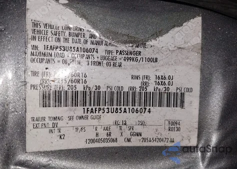 2007 Ford Taurus Se z USA, uszkodzony, nr VIN 1FAFP53U37A101142